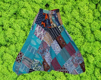 Hippie Summer Cotton Harem Pants, Blue Purple Boho Hippie Pants, Floral Pants, Soft Patchwork Trousers, Baggy Pants S/M/L