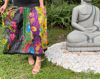 Women Maxi Skirt, Strapless Dresses Multicolor Floral Printed Dress, Summer Beach skirt, Recycled Sari Dresses S/M