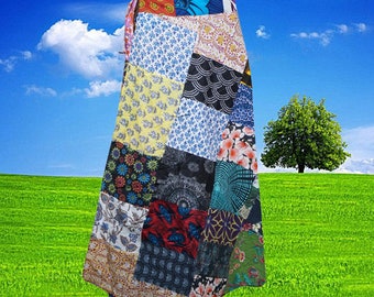 Womens Cotton Wrap Skirt, Floral Print Patchwork Blue Black Skirt, Travel Short Skirt, Summer Gypsy skirts, Vintage Style Skirt One size