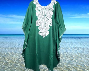 Womens Summer Kaftan, Midi Dress, Green Loose Caftan Dresses, Artisan Embroidered Kaftan, Gift, Boho Travel Dresses One size L-4XL