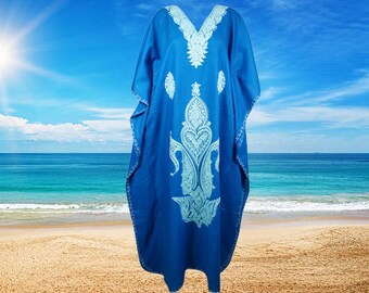 Women's Kaftan Maxi Dress, Summer Beach Dresses, Blue Embroidered Caftan Dresses, Travel Long Dresses, Cruise Caftan Dress L-2X, One size