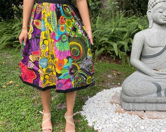 Women Maxi Skirt, Strapless Dresses Multicolor Boho Chic Cotton Dress, Summer Beach skirt, Fall Festival Dresses S/M