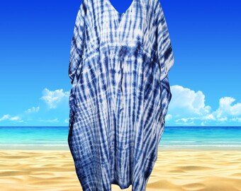 Womens Kaftan Maxi Dress, Oversize Maxidress, Blue White Tie Dye Printed Kaftan, Summer Maxi, Bohemian, Beach Caftan, Gift L-3XL, One Size