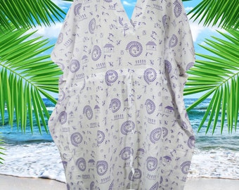 Cotton Muumuu, Summer Kaftan Dress, White Printed Short Caftan, Beach Dresses, Resort wear, Handmade, Fall Boho, Travel Kimono S/M