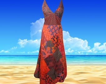 Boho Chic Women Hippie Long Maxi Dresses, V-Neck Cotton Red Patchwork Sexy Strap Dress SM
