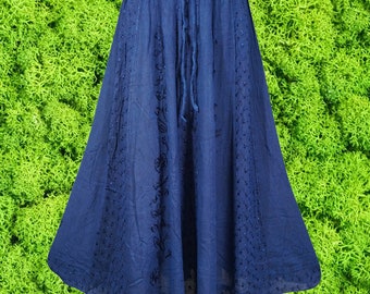Blue Maxi Skirts, Medieval inspired Hippie Rayon Skirt, Ren Faire Western Long Skirt , Elastic Waist Skirt,  Clothing S/M/L