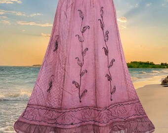Pink Panther Boho Maxi Skirt, Paisley Embroidered Beach Long Skirts, Elastic Waist Skirt, Handmade Boho Skirts S/M/L