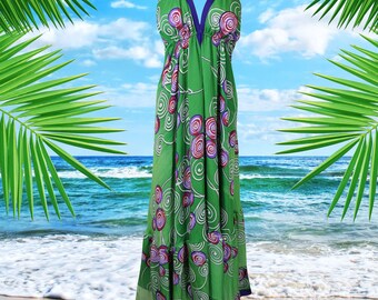 Womens Green Summer Flare Swing Boho Beach Maxi Dress, Summer Maxi Dresses, Halter Dress, Strap Dress, Recycle Sari Handmade Dresses S/M