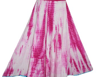 Womens Pink Bohemian Skirt Tie-dye Splash Long Full Flared Gypsy Beach Maxi Skirts