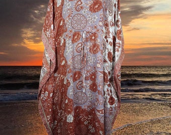 Boho Maxi Kaftan, Orange Floral  Caftan, Palm Fonds Kaftan, Housedress, Beach Coverup, Summer Boho Caftan, Resort, Cruise Caftan L-2X