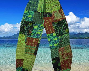 Hippie Patchwork Pants, Cotton, Harem Trousers, Green, Unisex Pants, Hippie Pants, Boho Pants, Stonewashed Travel Pant S/M/L
