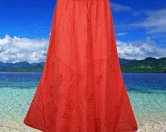 Red Renaissance Long Skirt, with Hand Embroidery Boho Skirts, Handmade, Hippe, Midi Skirts S/M/L