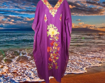 Women's Kaftan Maxi Dress, Purple Beach Holidays Caftan, Lounger, Cotton Embroidered Summer Caftans, Handmade Gift One size L-2XL One Size