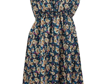 Women's Sleeveless Dress Floral Print Blue Boho Chic Beach Wear Sundress FINAL SALE