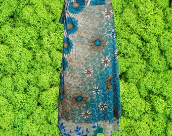 Womens Magic Maxi Wrap Skirt, Floral Double Layers Blue Wrap Skirts, Recycled Sari Wrap Skirt, Handmade Fashion, Gift, One size