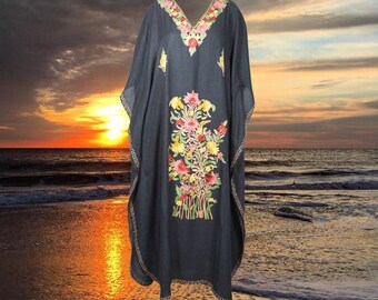 Womens Maxi Kaftan, Gift, cotton Caftan dress, Black embroidered dress, holiday Fashion, Loose dress, Caftans for women, Caftans L-4XL