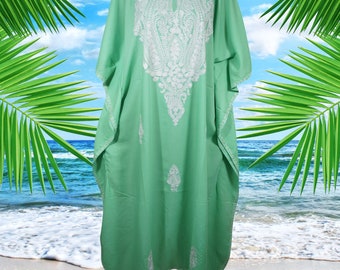 Mint Green Kaftan Dress, Women Evening Cruise, Resort Embroidered Long Dresses,, Oversized Loose Stylish Maxi Kaftan Dresses. One size, L-2X