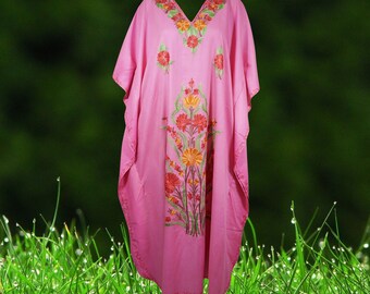 Kaftan Maxi Dress, Embroidered Maxidress, Kimono Earthy Pink Caftan Dresses, Oversized Loose Stylish Maxi Kaftan Dresses. One size, L-2X