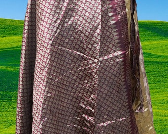 Womens Sari Wrap Skirt, Purple Floral Beach Cover Up, Boho Two Layer Silk Sari, Magic Wrap Around Skirts One size