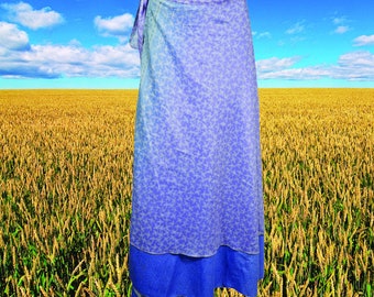 Womens Beach Silk Wrap Skirt, Lavender Floral Print Wrap Around Magic Skirt, 2 Layer Wraparound Travel Skirts One size