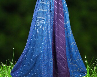 Womens Dori Maxi Skirt, Starry Blue Panelled Boho Patchwork Flared Long Skirts , Handmade, Hippe, Midi Skirts S/M/L