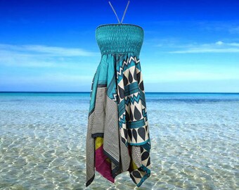 Women's Summer Halter Skirt Dress, Ocean Breeze Handmade Silk Travel 2 Layer Beach Boho Hippy Sundress S/M