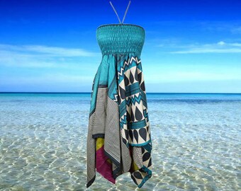 Women's Summer Halter Skirt Dress, Ocean Breeze Handmade Silk Travel 2 Layer Beach Boho Hippy Sundress S/M