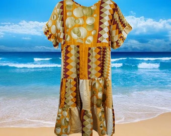 Womens Summer Dress, Vivid Yellow Short Dresses, Tiered, Beach, Sundress for Women - Handmade, Daydress, M
