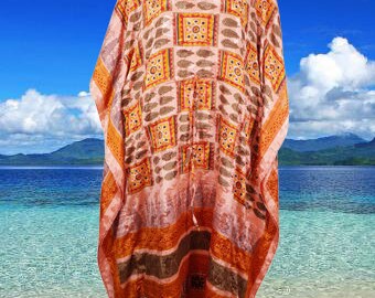 Boho Maxi Kaftan, Pink Leaf Print Caftan, Palm Fonds Kaftan, Housedress, Beach Coverup, Summer Boho Caftan, Resort, Cruise Caftan L-2X