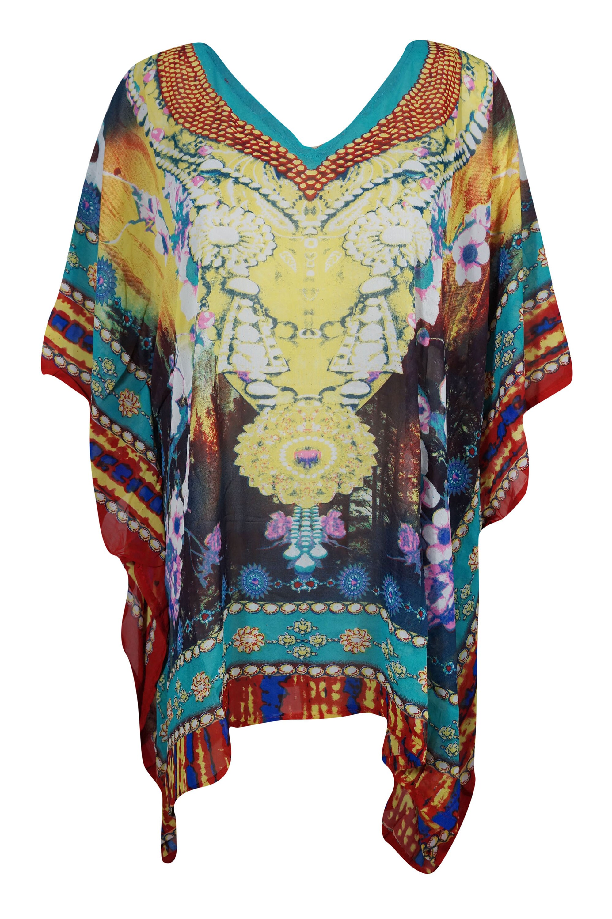 Digital Printed Tunic Top Kaftan Short Caftan Caftan Boho Tunic Beachwear Dress