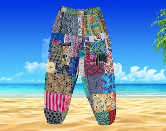 Womans Boho Pant, Trendy Bohemian Hippie Pants, Patchwork Gypsy Cotton Trousers, Cargo Pants, Loose Baggy Handmade S/M/L