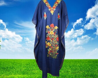 Women's Kaftan Maxi Dress, Handmade Gift, Admiral blue Beach Holidays Caftan, Lounger, Cotton Embroidered Caftans, One size L-2XL