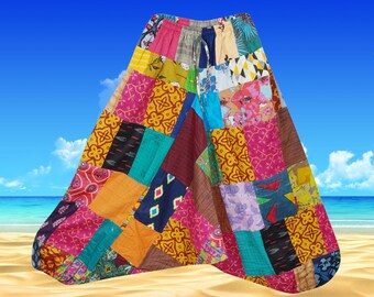 Unisex Aladdin Pants, Colorful Floral Patchwork COTTON High Waist Loose Lounge Genie Pant, Boho Hippie Harem Pants, Baggy Pants S/M/L