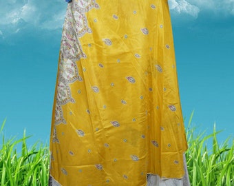 Vintage Sari Silk Maxi Skirt, Bohemian Skirt, HOLIDAY GIFT, Yellow Floral skirt, Hippie Skirts, Boho skirt, Wrap skirt One Size