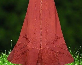 Old Copper Midi Western Skirt, Embroidered long Skirts, Elastic Waist Skirt, Handmade Skirts S/M/L