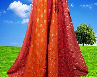 Womens Fall Maxi Skirt, Orange Gujarati Patchwork Skirts, Retro Chic, Festive Boho Skirts Gift , Handmade, Autumn Gold Maxi Skirts S/M/L