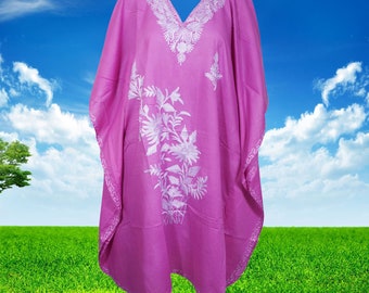 Women's Kaftan Dress, Flirtatious Soft Purple Boho Midi Dress, Boho holidays, Lounger, Cotton Embroidered Summer Caftans, One Size L-4XL