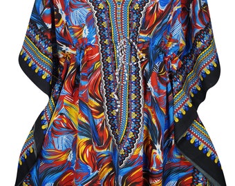 Blue Red Sexy Short Caftan V-Neck Kimono Sleeves Printed Cover Up Summer Kaftan Dress