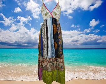 Womens Maxidress, Hawaiaan Silk Maxi Dress, Colorful Bohemian Dress, Fall Festivals, Holiday Dresses ML