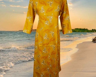 Womans Beautiful Maxi Dress, Yellow Printed Handmade Maxi Dresses, Boho Flared Summer Dress L