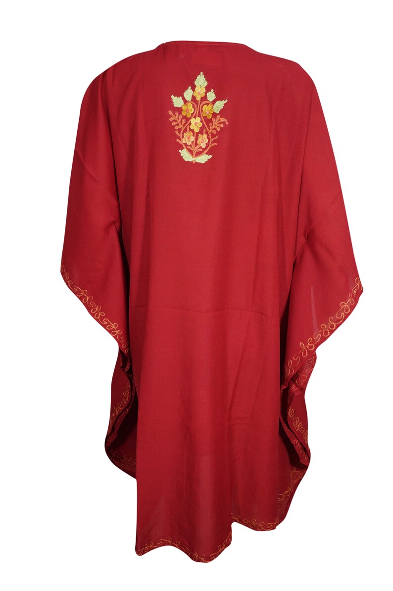 Boho kAFTAN HAND Embroidered Caftan Womens Resort wear Maroon Loose Kaftan Dress 3X
