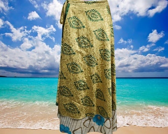 Womens Wrap Skirt, Recycled Sari Skirt, Sage HOLIDAY GIFT, Handmade Silk Maxi Wrap Skirt, Beach Wrap Skirts, One Size