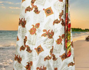 Womens Magic Wrap Skirt, Beach Wrapskirt, Hippy Beach Wrap Skirts, Floral, Double Layers, White Wrap Skirt, Handmade Gift, One size