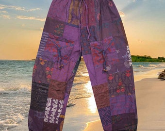 hippie patchwork joggers, Patchwork Purple, Unique Pants, Boho Spirit Hippie Pants  Boho Pants Beach Stonewashed Cotton Travel Pant S/M/L