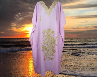 Women's Kaftan Maxi Dress, Lavender Boho Summer Maxi Dress, Beach holidays, Lounger, Cotton Embroidered Caftans, Oversize L-2XL One Size
