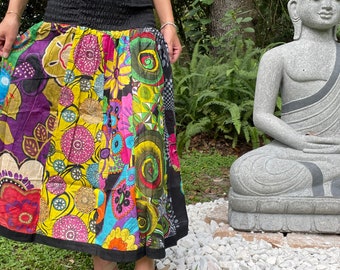 Women Maxi Skirt, Strapless Dresses Multicolor Floral Printed Dress, Summer Beach skirt, Recycled Sari Dresses S/M