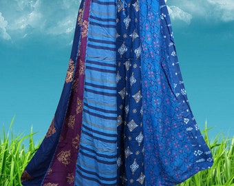 Womens Paneled Dori Long Skirt, Fall Festive Blue Floral, Boho Patchwork maxi Skirts , Handmade, Hippe, Midi Skirts S/M/L