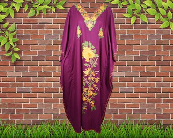 Womens Elegant Purple embroidered Kaftan, Loose fit Bohemian Caftan, Maxi Cotton Kaftan, Exotic Kaftan, Caftans for women L-2XL One size