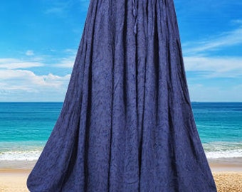 Indigo Blue Renaissance Long Skirt with Embroidery, Boho Maxi Skirt, Hippie Maxi Skirt, Elastic Waist Skirt, Ren Faire Clothing S/M/L