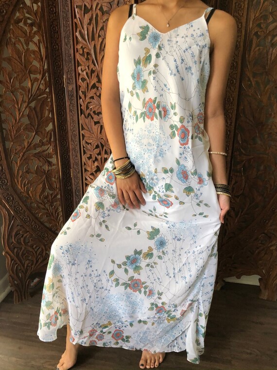 Womens Floral Long Dress Blue White Floral Printed Etsy womens-floral-long-dress-blue-white-floral-printed-etsy